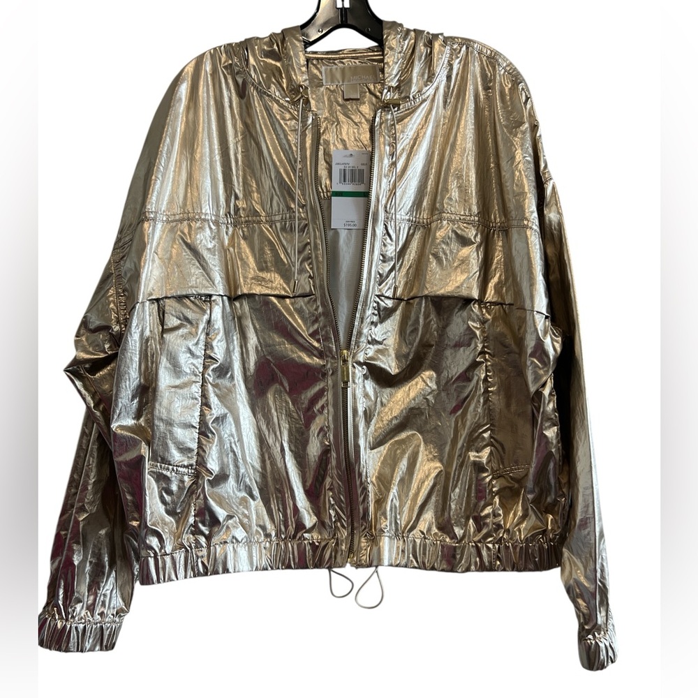 MICHAEL Michael Kors Metallic Oversized Gold Hooded Jacket Size Large